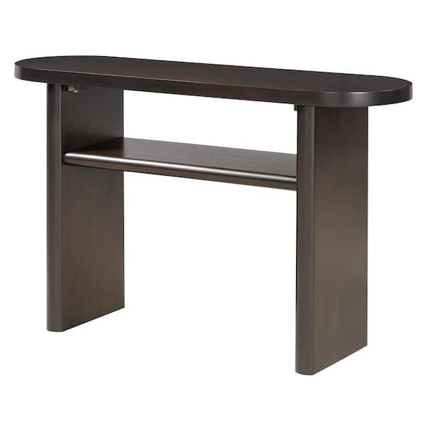 Qualler 47.8 in. Espresso Specialty MDF Console Table with Storage Shelf and Rounded Edge Top