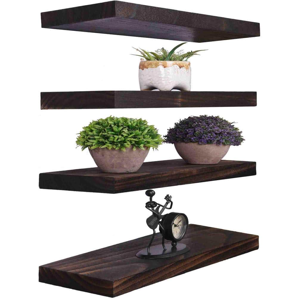 17 in. W x 6 in. D Walnut Wood Decorative Wall Shelf - Set Of 4