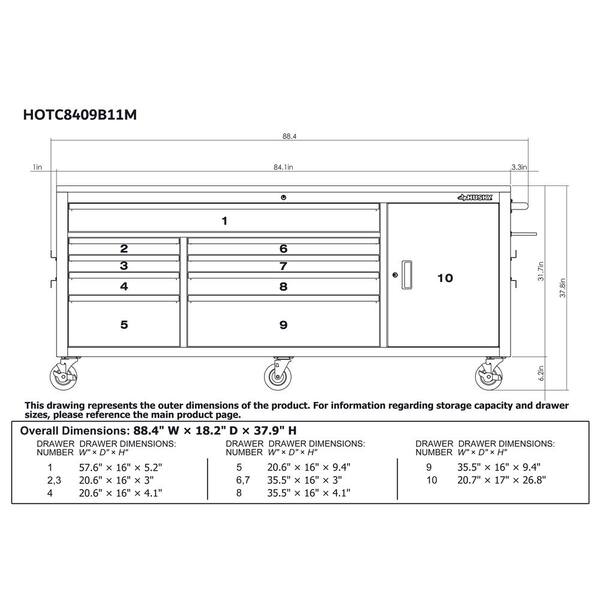 Husky 84 in. W x 18 in. D 9-Drawer Mobile Workbench with Wood Top