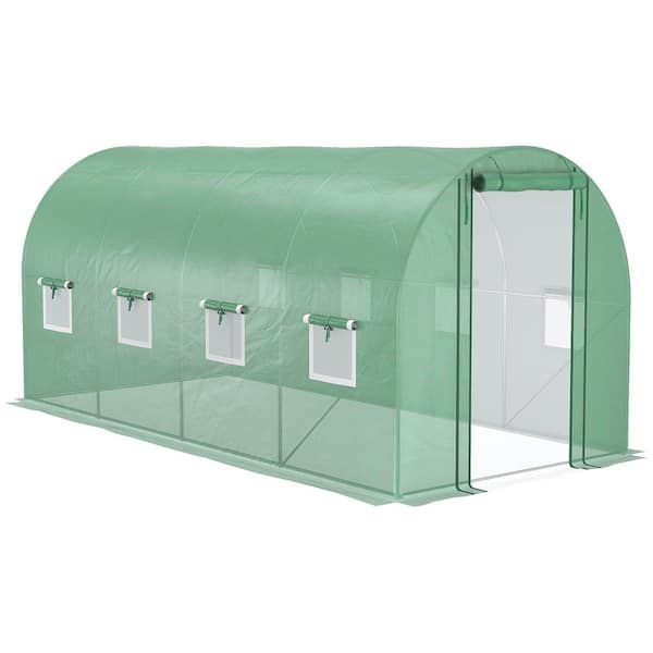 Unbranded 14.6' x 6.6' x 6.6' Steel Walk-in Tunnel Greenhouse with Mesh Door,8 Roll-Up Windows,PE Cover for All-Season Plant