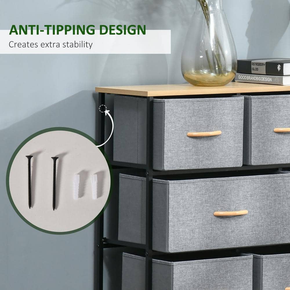 Light Grey 8-Drawer Fabric Storage Chest with Wood Top