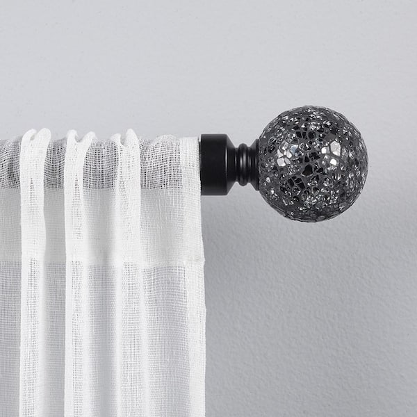 Black Pearl Mosaic 36 in. - 72 in. Adjustable 1 in. Single Curtain Rod Kit in Matte Black with Finial