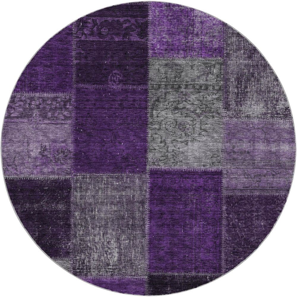Dream Shag Premium Machine Washable Abstract ADS663 Eggplant 8 ft. x 8 ft. Round Rug price history on PriceWatchPro