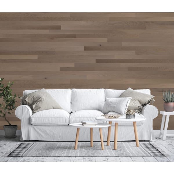 Timberchic 1/8 in. x 3 in. x 12-42 in. Oak Peel and Stick Dark Gray Wooden Decorative Wall Paneling (10 sq. ft./Box)