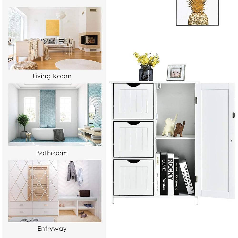 White MDF Living Room Cabinet with Adjustable Shelving