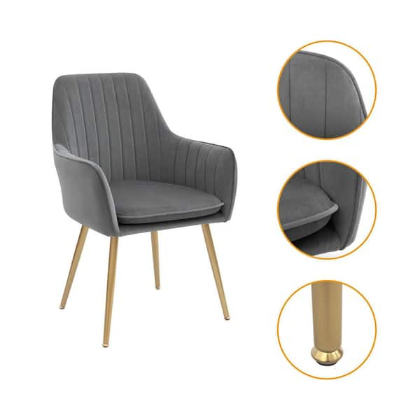 Modern Accent Velvet Dining Arm Chair with Golden Metal Legs and