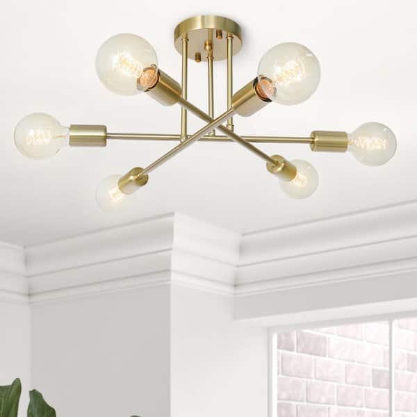 Highlandville 23.62 in. 6-Light Brass Sputnik Semi Flush Mount
