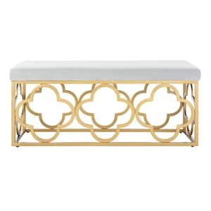 Fleur 44 in. Gray Velvet Gold Bench