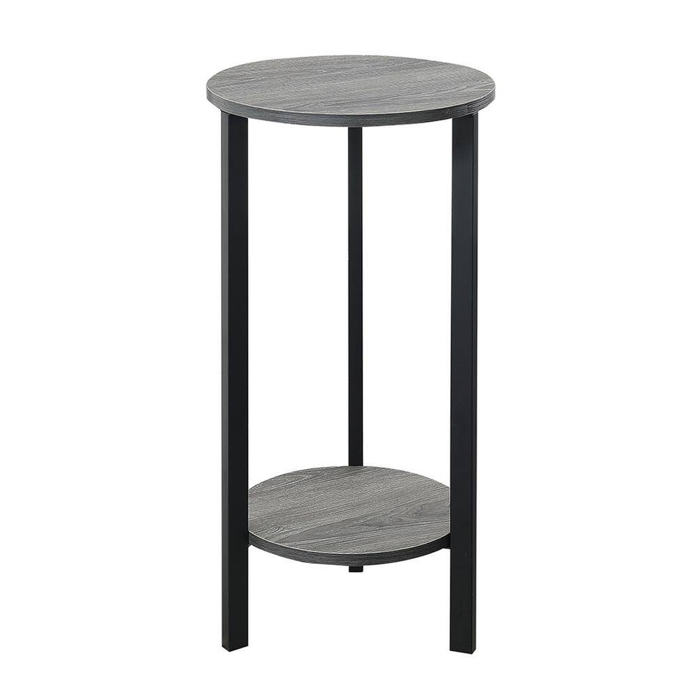Graystone 31" Black Metal and Gray Wood 2-Tier Plant Stand