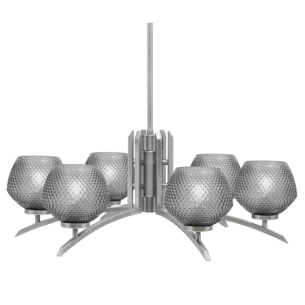 Siena 27.5 in. 6 Light Graphite Chandelier with Smoke Textured Glass Shades