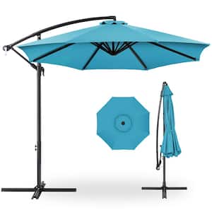 10 ft. Aluminum Offset Round Cantilever Patio Umbrella with Easy Tilt Adjustment in Sky Blue
