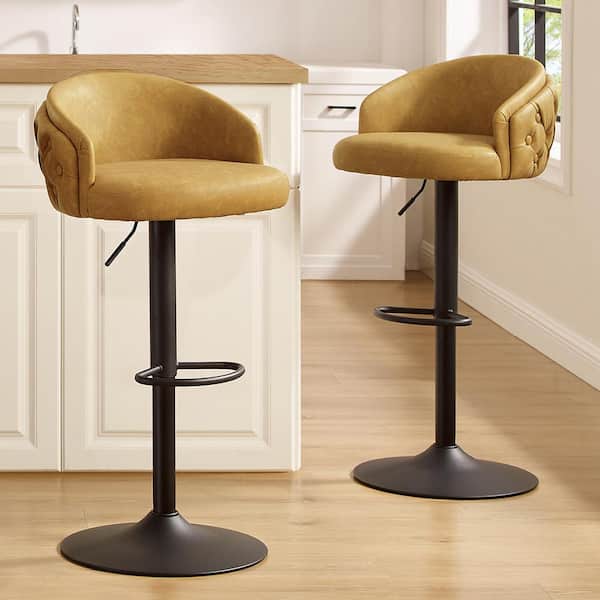 Art Leon Set of 2 Yellow Brown Swivel Adjustable Height Bar Stool in the  Bar Stools department at