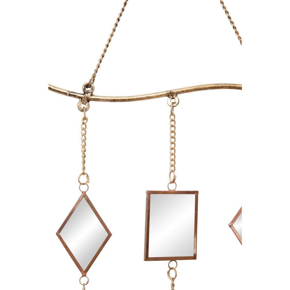 32" Brown Metal Geometric Windchime with Glass Mirrors and Bells