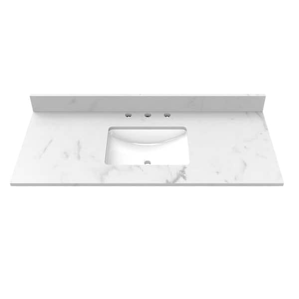 Winette 49 in. W x 22 in. D Engineered Stone Composite Vanity Top in Carrara White with White Rectangular Single Sink