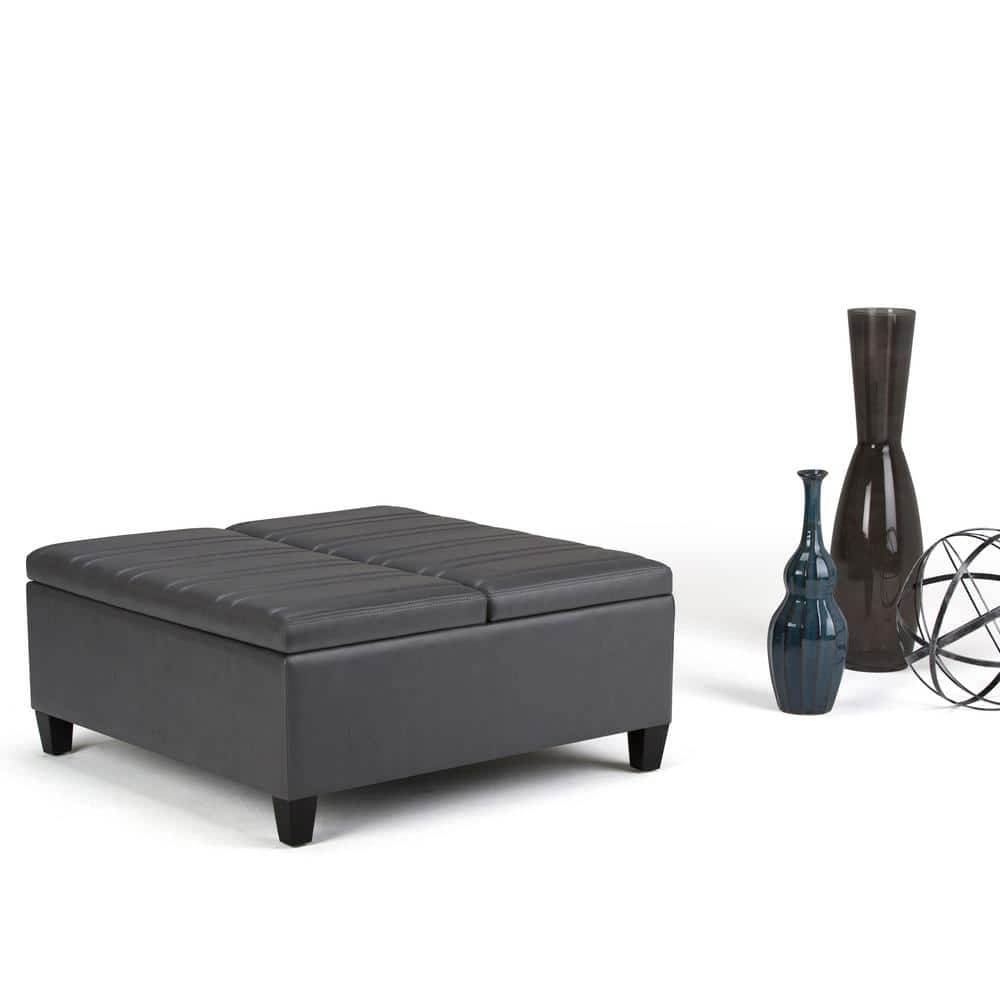 Contemporary Stone Gray 36" Square Storage Ottoman with Flip-up Top