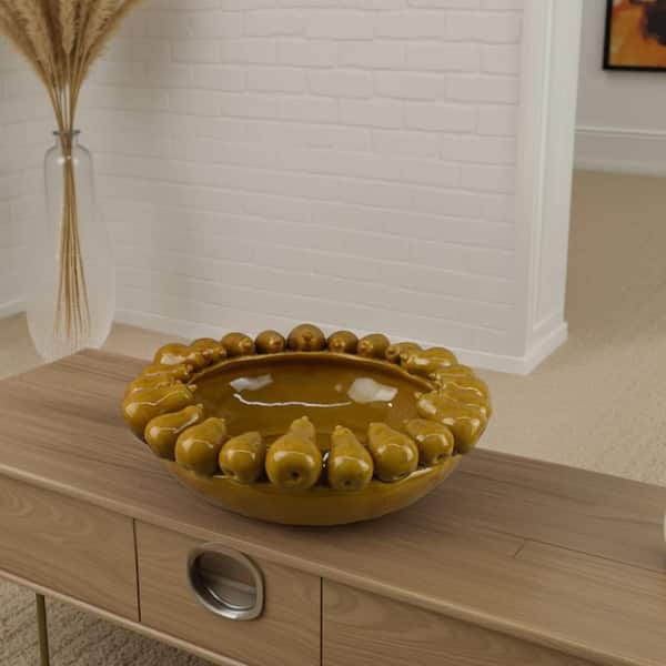Fenie Yellow Round Ceramic 14.75 in. Decorative Bowl