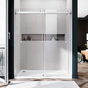 UKD01 56 to 60 in. W x 72 in. H Double Sliding Frameless Shower Door in Chrome, EnduroShield 3/8 in. Clear Glass