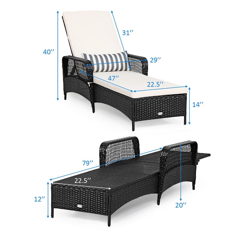 Black Steel Frame Adjustable Chaise Lounge with Off-White Cushions