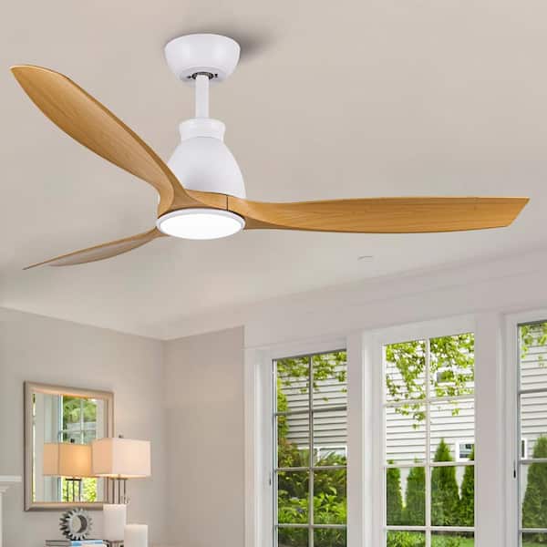 YUHAO 52 in. Farmhouse Integrated LED Indoor White Ceiling Fan with Light Kit and Remote Control, Reversible DC Motor