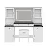 Harper & Bright Designs 2-Piece White Makeup Vanity Set with Mirror, LED Lights, Drawers, Glass Visual Desktop and Cushion Stool HZZ123AAK