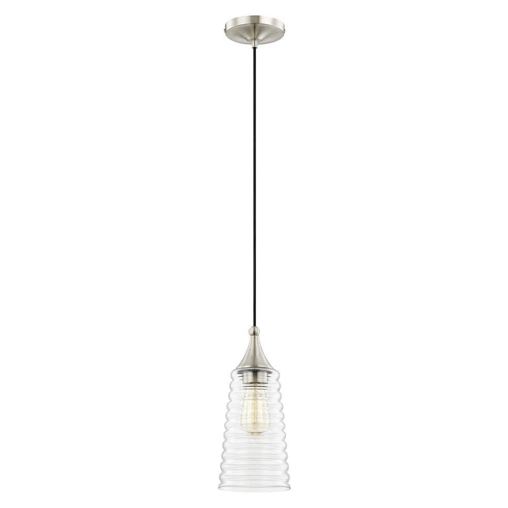 Coastal Elegance Brushed Nickel 1-Light Mini Pendant with Clear Glass
