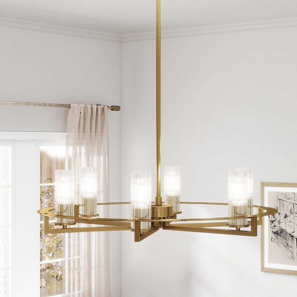 6-Light Modern Dimmable Gold Wagon Wheel Chandelier with Clear Glass Shade and No Bulbs Included for Living Dining Room price history on PriceWatchPro