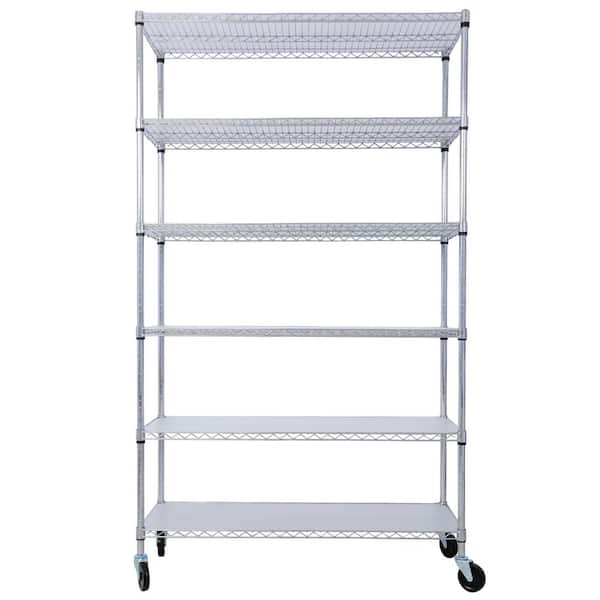 Tileon 6-Tier 6000 lbs. Capacity NSF Metal Shelving Unit, Heavy Duty Adjustable Storage Rack with Wheel and Shelf Liners-Chrome