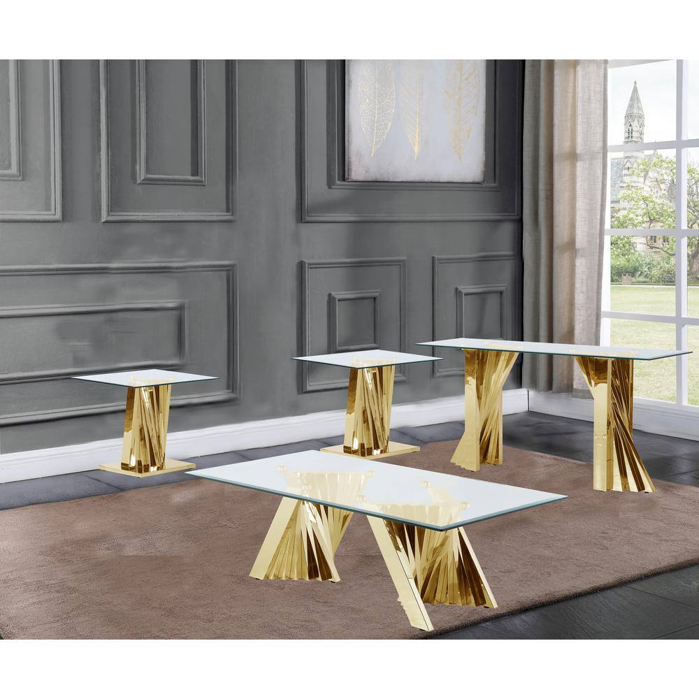 Elegant Gold Spiral 4-Piece Glass Top Table Set for Living Room