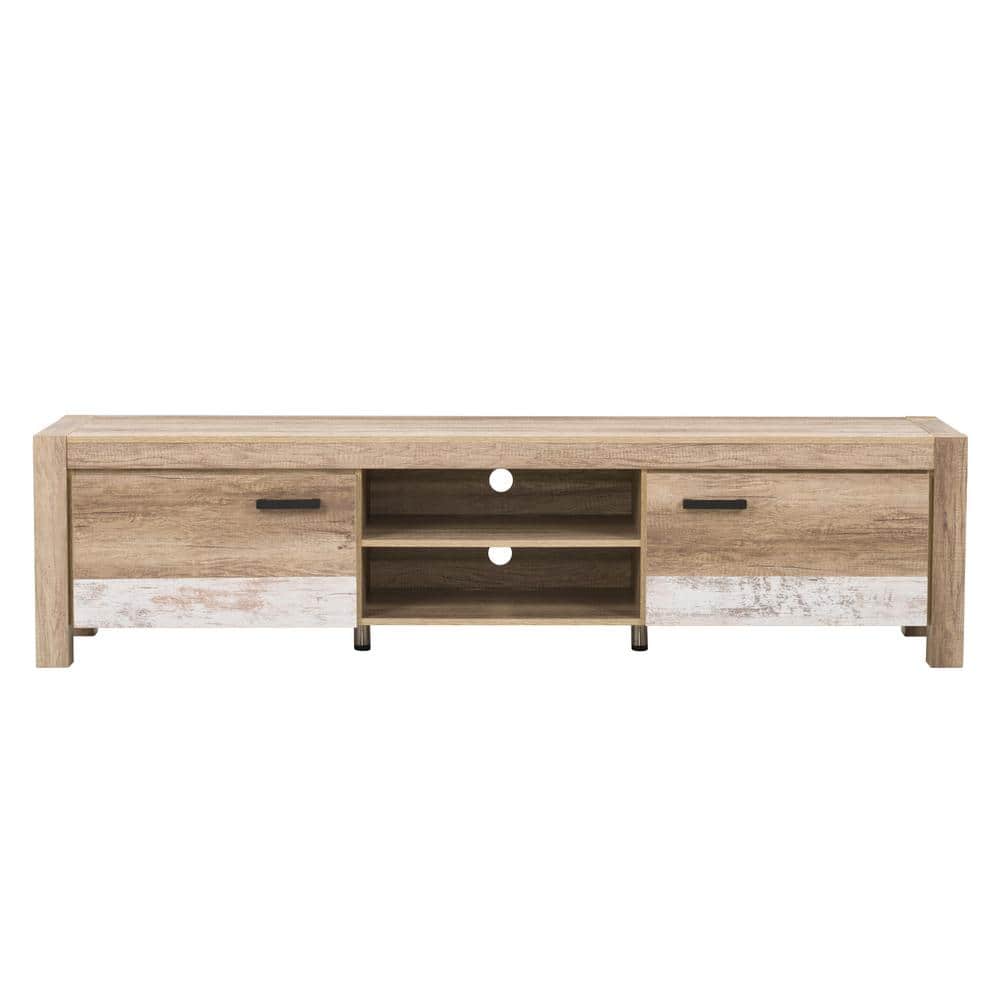 Joliet Chunky Style Warm Beige TV Bench with Duotone Cabinets