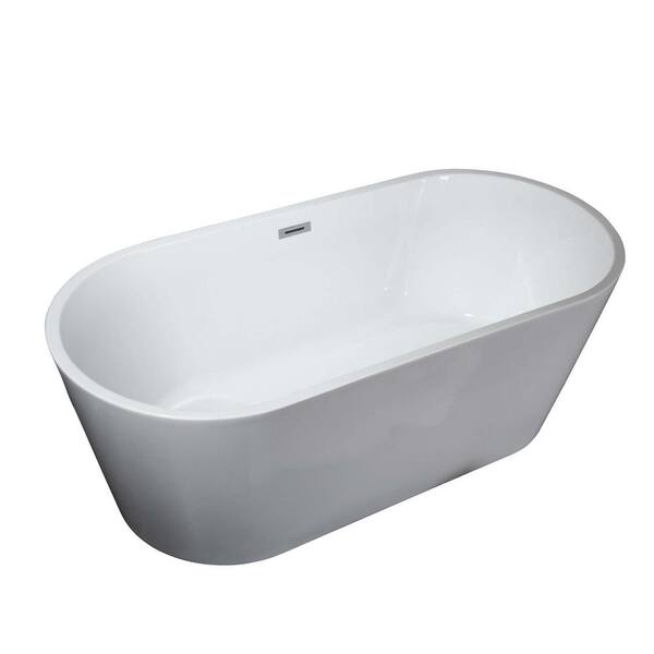 Whatseaso 55.12 in. Acrylic Flatbottom Freestanding Non-Whirlpool Soaking Bathtub in White