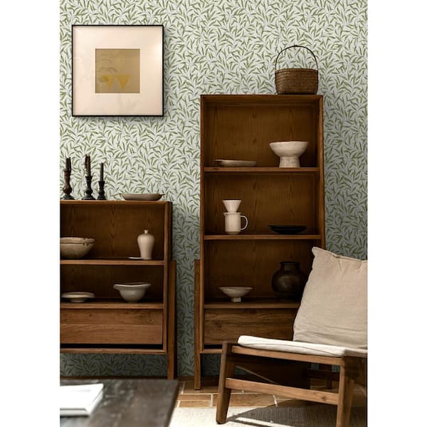 Sprig Green Willow Trail Pre-Pasted Paper Wallpaper Roll (57.5 sq. ft.)