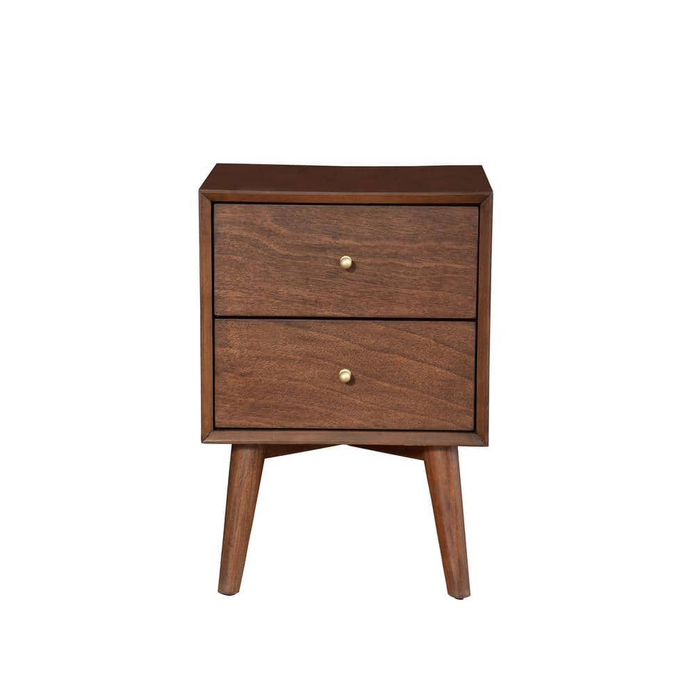 Flynn Transitional Walnut Mahogany 2-Drawer Nightstand
