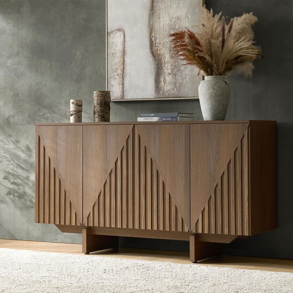 JAYDEN CREATION Gerold Walnut Wood Top Modern 58 in. Wide 4 Door