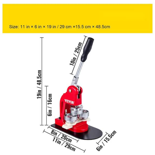 VEVOR 1-3/4 in. Red Button Badge Maker Machine 44 mm Pin Button