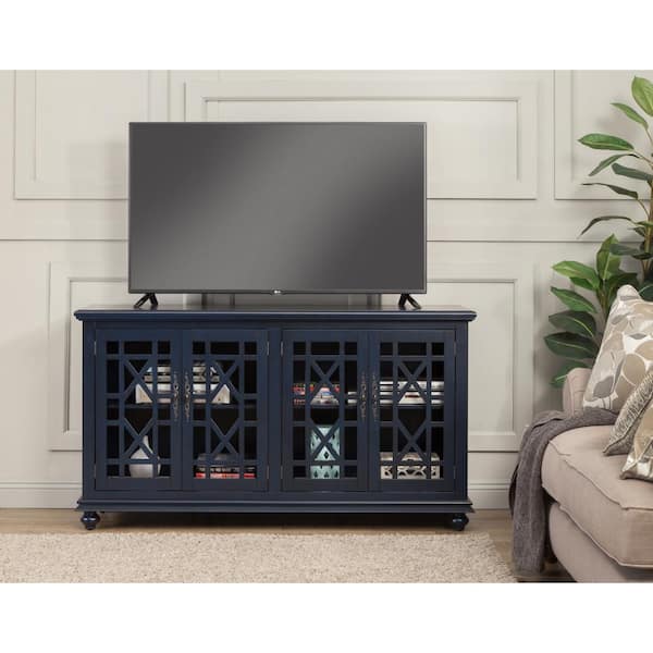 Martin Svensson Home Elegant Blue Glass TV Stand Fits TVs Up to 65