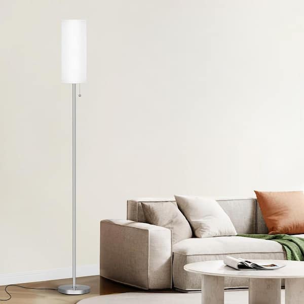 64 in. Black 1-Light Standard Floor Lamp with Linen Shade and 9W