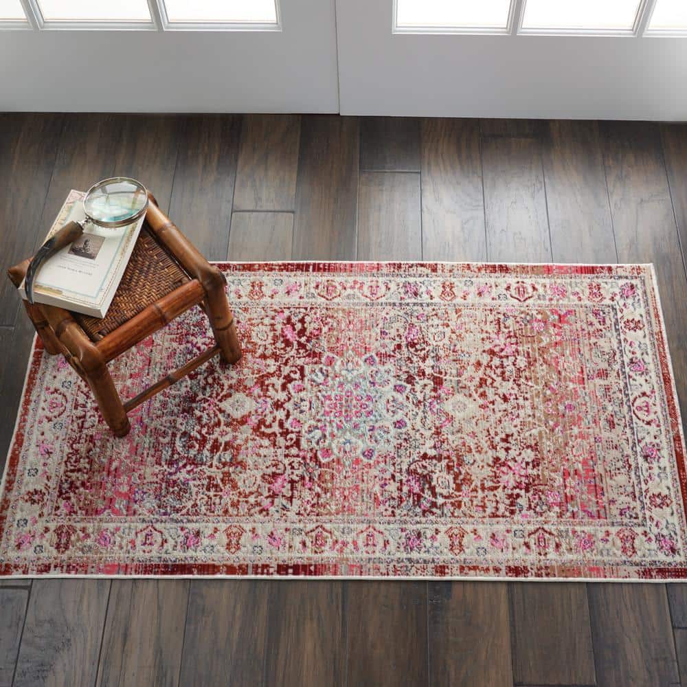 Vintage Kashan Distressed Red Synthetic 2' x 4' Area Rug