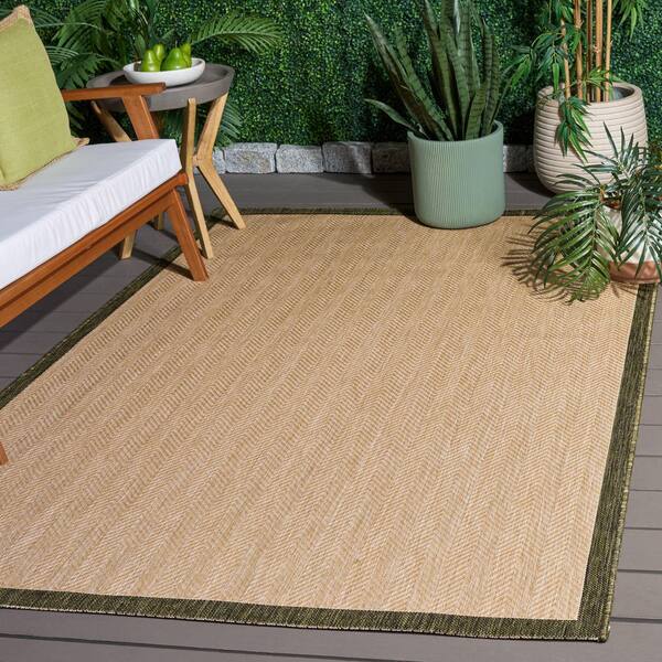 Courtyard 4 x 6 Beige/Dark Green Chevron Area Rug
