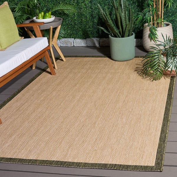 Courtyard 7 x 10 Beige/Dark Green Chevron Area Rug