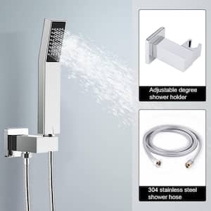 1-Spray Square High Pressure 12 in. Shower Head Wall Mounted Shower Kit with Brass Valve and Handheld Shower Chrome