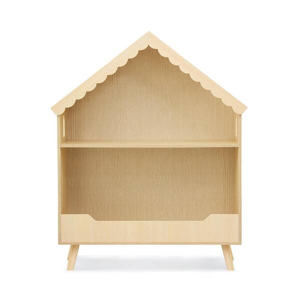 Curipeer 41.34 in. H Natural 2Tier Storage Wooden Kids Bookshelf with Bulb and 4 Legs Dollhouse