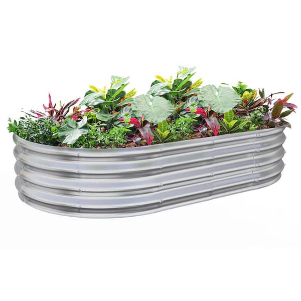 Primehome Galvanized Metal Oval Raised Garden Bed Planter Box 5 ft. L x 3 ft. W x 1 ft. H Outdoor Elevated Planting Bed