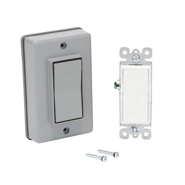 Commercial Electric 1-Gang Metal Weatherproof Single Decorator Switch and Electrical Cover Kit, Gray