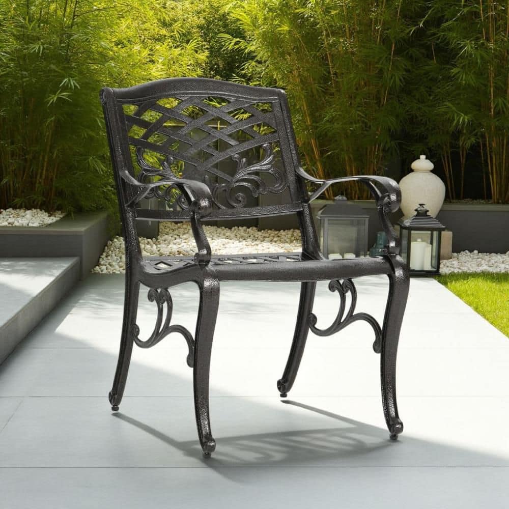 Toni Cabriole and Scrolled Lattice Aluminium Outdoor Dining Armchair in Bronze (Set of 2)