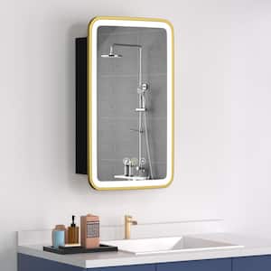 Thalia 16 in. W x 28 in. H Rectangular Iron Small LED Defogging Medicine Cabinet with Mirror, Gold, Left Hinge