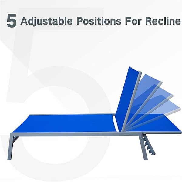 3-Piece Patio Chaise Lounge Set Adjustable Steel Outdoor Lounge Chairs in Blue with Side Table