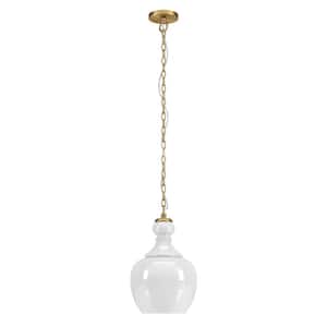 Verona 1-Light Brushed Brass Pendant with White Milk Glass Shade