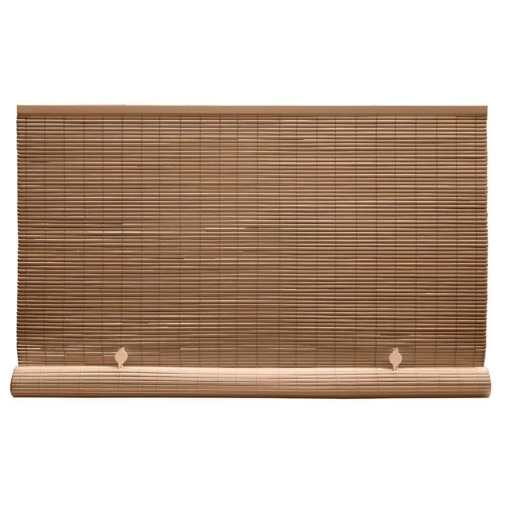Tan Cordless Light Filtering UV Protection Vinyl Manual Roll-Up Sun Shade 1