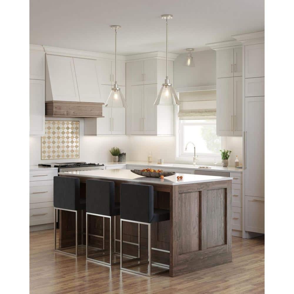 Hinton Brushed Nickel 1-Light Flush Mount with Seeded Glass Shade
