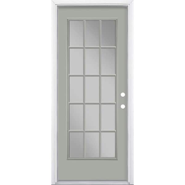 32 in. x 80 in. Silver Clouds 15 Lite Left Hand Clear Glass Painted Steel Prehung Front Door Brickmold/Vinyl Frame